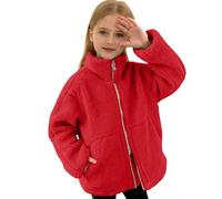 Hsternexy Teddy Fleecejacke Kinder Mädchen - Dicke Winterjacke Plüsch Warme Kuscheljacke Sweatjacke Stehkragen Leicht Übergangsjacke Sherpa Zwei-Wege Teddyjacke Herbstjacke Einfarbig Freizeit Mäntel