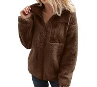 Hsternexy Teddyjacke Damen,Fleecejacke Damen mit Brusttasche Teddyjacke Reißverschluss Fleece Übergansjacke Warm Stehkragen Sweatjacke Plüschjacke Komfortable Outdoor Leichte Winterjacke