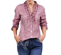 Hsternexy Trachtenbluse Damen Kariert - Rot Weiß Karohemd Trachten Baumwolle Leinen Oktoberfest Bluse Große Größen Trachtenhemd Trachtenmode Knopfleiste Tuniken Hemdbluse