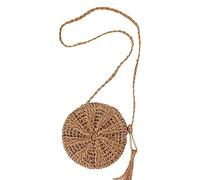 Hsthe Sea Stroh Umhängetasche Runde Stroh Umhängetasche Handgemachte Vintage Sommer Strandtasche Stroh Tasche Strandtasche Umhängetasche für Frauen Mädchen (Hellbraun)