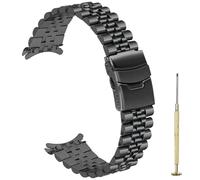 Hstrap Metall-Uhrenarmbänder für Herren, 20 mm, 22 mm, 23 mm, 24 mm, zum Einschrauben, gebogenes Ende, konisch, Edelstahl, poliert, matt, gebürstete Oberfläche, Silber-Schwarz (22 mm, zum