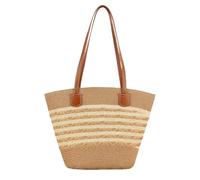 HSTWODE Strandtasche aus Stroh | Strohtaschen Damen | Geflochten Korbtasche Stroh | mit Reißverschluss und Leder Schultergurt für Strand Reise Einkauf (2#)