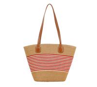 HSTWODE Strandtasche aus Stroh | Strohtaschen Damen | Geflochten Korbtasche Stroh | mit Reißverschluss und Leder Schultergurt für Strand Reise Einkauf (10#)