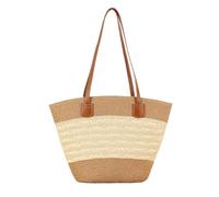 HSTWODE Strandtasche aus Stroh | Strohtaschen Damen | Geflochten Korbtasche Stroh | mit Reißverschluss und Leder Schultergurt für Strand Reise Einkauf (7#)