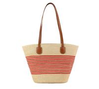 HSTWODE Strandtasche aus Stroh | Strohtaschen Damen | Geflochten Korbtasche Stroh | mit Reißverschluss und Leder Schultergurt für Strand Reise Einkauf (11#)
