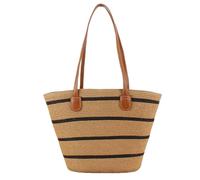 HSTWODE Strandtasche aus Stroh | Strohtaschen Damen | Geflochten Korbtasche Stroh | mit Reißverschluss und Leder Schultergurt für Strand Reise Einkauf (9#)
