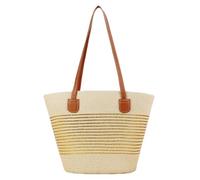HSTWODE Strandtasche aus Stroh | Strohtaschen Damen | Geflochten Korbtasche Stroh | mit Reißverschluss und Leder Schultergurt für Strand Reise Einkauf (4#)