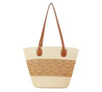 HSTWODE Strandtasche aus Stroh | Strohtaschen Damen | Geflochten Korbtasche Stroh | mit Reißverschluss und Leder Schultergurt für Strand Reise Einkauf (1#)