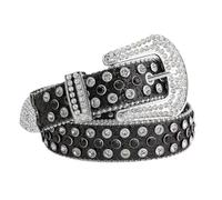 HSTWODE Strass Gürtel für Damen & Herren, Western Style Nieten mit Kristallen, Glitzer PU-Leder für Jeans & Festival Outfit, Verstellbar 95-135cm (Schwarz-Weiß, 95, Zentimeter)