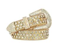 HSTWODE Strass Gürtel für Damen & Herren, Western Style Nieten mit Kristallen, Glitzer PU-Leder für Jeans & Festival Outfit, Verstellbar 95-135cm (Gold, 125, Zentimeter)