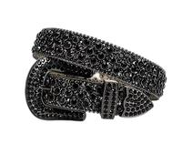 HSTWODE Strass Gürtel für Damen & Herren, Western Style Nieten mit Kristallen, Glitzer PU-Leder für Jeans & Festival Outfit, Verstellbar 95-135cm (Schwarz, 95, Zentimeter)