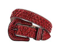 HSTWODE Strass Gürtel für Damen & Herren, Western Style Nieten mit Kristallen, Glitzer PU-Leder für Jeans & Festival Outfit, Verstellbar 95-135cm (Rot, 115, Zentimeter)
