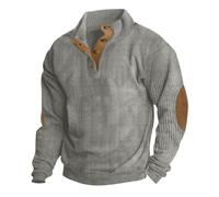 HSUAYEUD Herren Sweatshirt Outdoor Einfarbig Pullover Stehkragen Button Patchwork Classic Coat Sweater Herbst Winter Casual Pulli Langarm Plaid Tops Oversized Streetwear für Männer