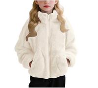 HSUAYEUD Kinder Fashion Plüsch 2025 Winter Dünn Wärmend Uni Outdoor Jacke Warme Kapuzenjacke mit Taschen für Bewegung und Spiel im Freien Beige 130