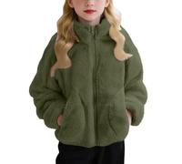 HSUAYEUD Kinder Fashion Plüsch 2025 Winter Dünn Wärmend Uni Outdoor Jacke Warme Kapuzenjacke mit Taschen für Bewegung und Spiel im Freien Armeegrün 120
