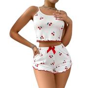 HSUAYEUD Schlafanzug Damen Kurz Pyjama Kurzarm Pyjamas Set Nachtwäsche Schlafanzugoberteile Zweiteiliger Valentinstag Loungewear Sleepwear Hausanzug für Zuhause Urlaub Freizeit Wassermelonenrot M