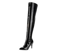 HSyc JRX Damen Lack Overknee Stiefel mit Stiletto Absatz und Reißverschluss High Heels Lang Stiefel 44