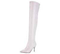 HSyc JRX Damen Lack Overknee Stiefel mit Stiletto Absatz und Reißverschluss High Heels Lang Stiefel 44