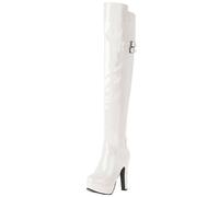 HSyc JRX Plateau Overknee Stiefel mit Schnalle Lack Lang Stiefel Stiletto High Heels 44