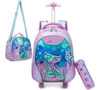 HTgroce Rollrucksack Schulranzen mit Rollen für Mädchen Rucksack mit Lunch Bag und Mäppchen Kinder School Bag Trolley
