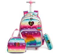 HTgroce Schulranzen Mit Rollen Rollrucksack Schulranzen mit Rollen für Mädchen Rucksack mit Lunch Bag und Mäppchen