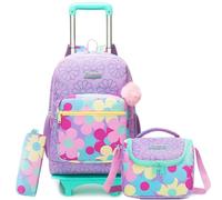 HTgroce Schulrucksack Trolley Mädchen (Lila Blumen) - Großer Schulranzen mit Rollen & Kinderkoffer - Schultasche für Grundschule (ab 3. Klasse)