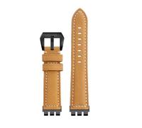 HTHRRFE 17 19 21mm Kompatibel Mit Swatch YVS Yvs420 454 451 400 YVB404 Armband Rindsleder Leder Vintage Leder Uhr Strap Männer frauen Zubehör(Khaki-black buckle,Width-21mm)