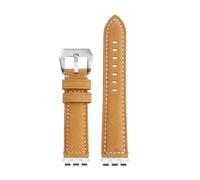 HTHRRFE 17 19 21mm Kompatibel Mit Swatch YVS Yvs420 454 451 400 YVB404 Armband Rindsleder Leder Vintage Leder Uhr Strap Männer frauen Zubehör(Khaki-steel buckle,Width-17mm)
