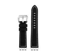 HTHRRFE 17 19 21mm Kompatibel Mit Swatch YVS Yvs420 454 451 400 YVB404 Armband Rindsleder Leder Vintage Leder Uhr Strap Männer frauen Zubehör(Black-steel,Width-19mm)