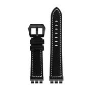 HTHRRFE 17 19 21mm Kompatibel Mit Swatch YVS Yvs420 454 451 400 YVB404 Armband Rindsleder Leder Vintage Leder Uhr Strap Männer frauen Zubehör(Black-black buckle,Width-21mm)