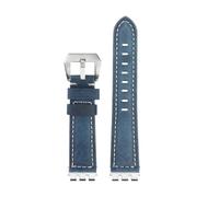 HTHRRFE 17 19 21mm Kompatibel Mit Swatch YVS Yvs420 454 451 400 YVB404 Armband Rindsleder Leder Vintage Leder Uhr Strap Männer frauen Zubehör(Blue-steel buckle,Width-17mm)