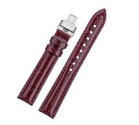 HTHRRFE 18 mm Damen-Universal-Lederarmband, kompatibel mit JOWISSA-Uhrenzubehör, Tissot T099-Uhrenarmband, weinrotes, glänzendes Lederarmband(A Purple Steel,12mm-Width)