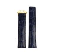 HTHRRFE 19MM 20MM 22MM Schwarz Blau Braun Leder Uhrenarmband Kompatibel mit TAG HEUER MONACO CARRERA Business Uhrenarmband Faltschließe Stil Band(Blue-gold,22mm)