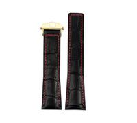 HTHRRFE 19MM 20MM 22MM Schwarz Blau Braun Leder Uhrenarmband Kompatibel mit TAG HEUER MONACO CARRERA Business Uhrenarmband Faltschließe Stil Band(Black red-gold,19mm)