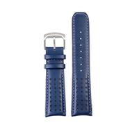 HTHRRFE 22 mm 23 mm Uhrenarmband aus echtem Leder mit gebogenem Ende, kompatibel mit CITIZEN Blue Angel Men Radio Wave AT8020-54L/8020-03L/JY8078 Uhrenarmband(Blue silver buckle,22mm)