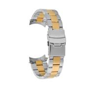 HTHRRFE 22 mm Arc Mouth Uhrenarmband, kompatibel mit Casio Watch Strao MDV-106 MDV-107 MDV-106D MTP-VD01, Edelstahl-Metall-Herrenarmband, schwarzes Armband(Between gold-3)