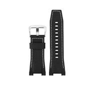 HTHRRFE Canvas-Leder-Uhrenarmband, kompatibel mit Casio GST-B100 S130 W300GL 400G W330 GST-W120L S120 W130L S100-Serie, Uhrenzubehör(Black white canvas)