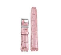 HTHRRFE Echtes Leder Uhrenarmband Kompatibel mit SWATCH Armband 17 19mm Rot Weiß Rosa Blau Frauen Männer Uhrenarmband Edelstahl Schnalle Armband(A pink,17mm)