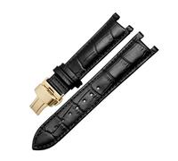 HTHRRFE Gekerbtes Uhrenarmband aus Rindsleder mit Krokodilprägung, kompatibel mit GC Guess Pasha Rindsleder, wasserdichtes Armband, 20 x 11 mm, 22 x 13 mm, Herren(A-black-a-gold,20-12mm)