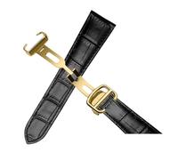 HTHRRFE Uhrenarmband aus Rindsleder for Herren und Damen, kompatibel mit Cartier Calibo London SOLO, Uhrenarmband-Zubehör, 16 17 18 20 22 mm, 23 mm, 24 mm, 25 m(Black-gold folding,25mm)
