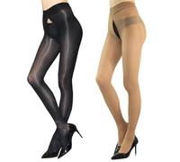 HTRUIYATY 2 Paar Damen Strumpfhosen Glänzend 8D Öl Glanz Strumpfhosen Hohe Taille Feinstrumpfhose Sexy mit Reißverschluss