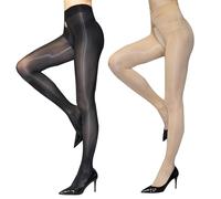 HTRUIYATY 2 Paar Damen Strumpfhosen Glänzend 8D Öl Glanz Strumpfhosen Hohe Taille Feinstrumpfhose Sexy mit Reißverschluss