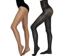 HTRUIYATY 2 paar Tanzstrumpfhose Damen Stützstrumpfhose Damen 70 Dicke Glänzende Strumpfhose für Damen Hoher Taille Shape LeggingsBraun+Schwarz