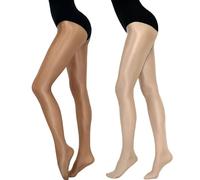 HTRUIYATY 2 paar Tanzstrumpfhose Damen Stützstrumpfhose Damen 70 Dicke Glänzende Strumpfhose für Damen Hoher Taille Shape Leggings Braun+Nude