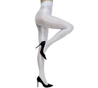 HTRUIYATY Damen Glänzende Strumpfhose Hohe Taille Formende Tanzstrumpfhose Halbtransparente Strumpfhosen 60D Weiß