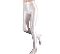 HTRUIYATY Glänzend Strumpfhosen Damen Seidenglatt Glitzer Strumpfhose mit Naht Hinten Tanzstrumpfhose ReißFest Satin Leggings Weiß
