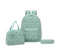 HTU 3-teiliges Studenten-Büchertaschen-Set mit Cord-Schleifen-Aufdruck, mit Lunchbox, Federmäppchen, Reise-Tagesrucksack, Laptop-Rucksäcke for Teenager, Mädchen, Frauen, College (grün)
