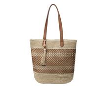HTU Damen ausgehöhlte Flechttasche mit Quaste, Stroh-Einkaufstasche, verschleißfest, lässig, Urlaubshandtasche, weiblich, for Reisen, Pendeln, Umhängetasche (Beige)