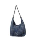 HTU Damen Denim Casual Unterarmtasche Große Kapazität Stilvolle Schultertasche Kettenriemen Mode Umhängetasche Rosenmuster Trendige Tragetasche (Hellblau)
