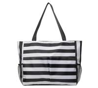 HTU Damen-Einkaufstasche, gestreift, einfache Schultertasche, große Kapazität, Kontrastfarbe, Handtasche mit mehreren Taschen, modische Umhängetasche, Reißverschluss, lässige Reisetasche (schwarz)